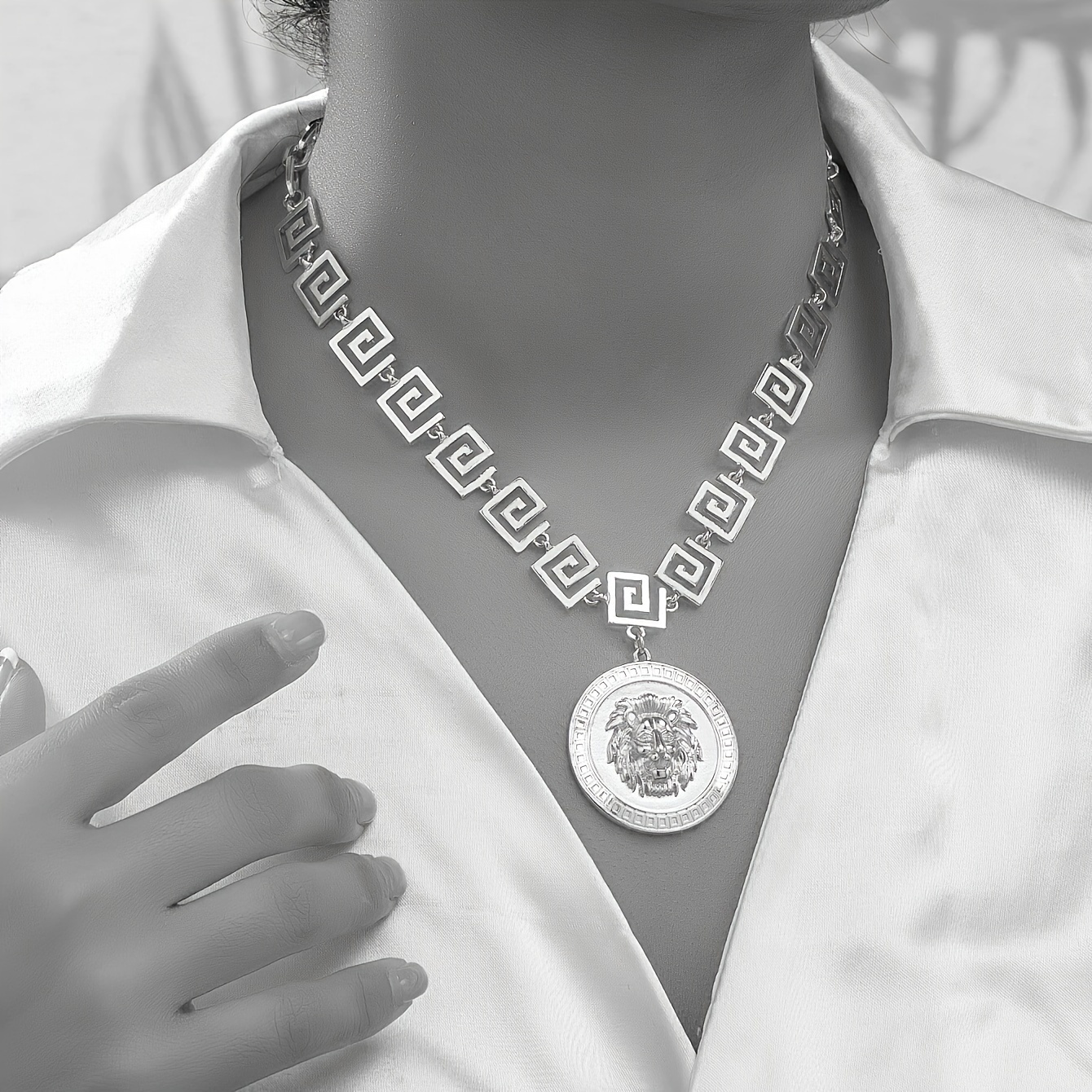 Geometric Lion Head Pendant Necklace for Women